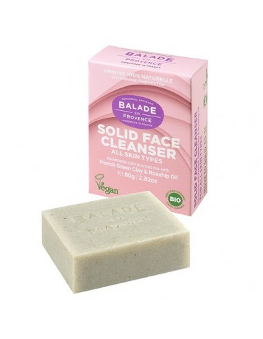 Limpiador facial sólido con arcilla verde y rosa mosqueta 80 gr. Balade en Provence