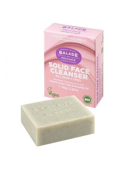 Limpiador facial sólido con arcilla verde y rosa mosqueta 80 gr. Balade en Provence